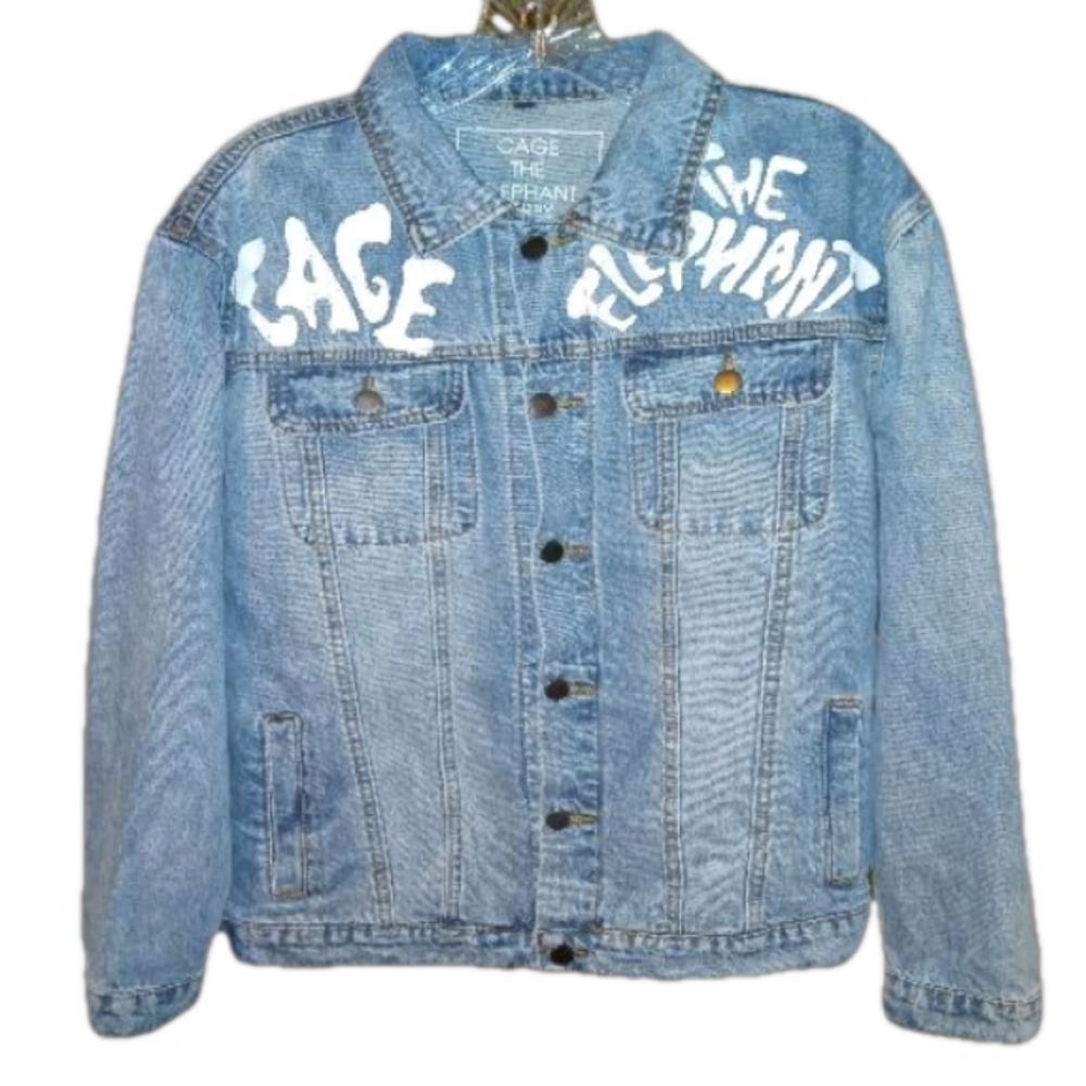 NWT Cage The Elephant Band The Night Running Tour Painted DENIM Jean Jacket